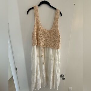 Anthropologie tiered sundress with crochet overlay top, size 1X